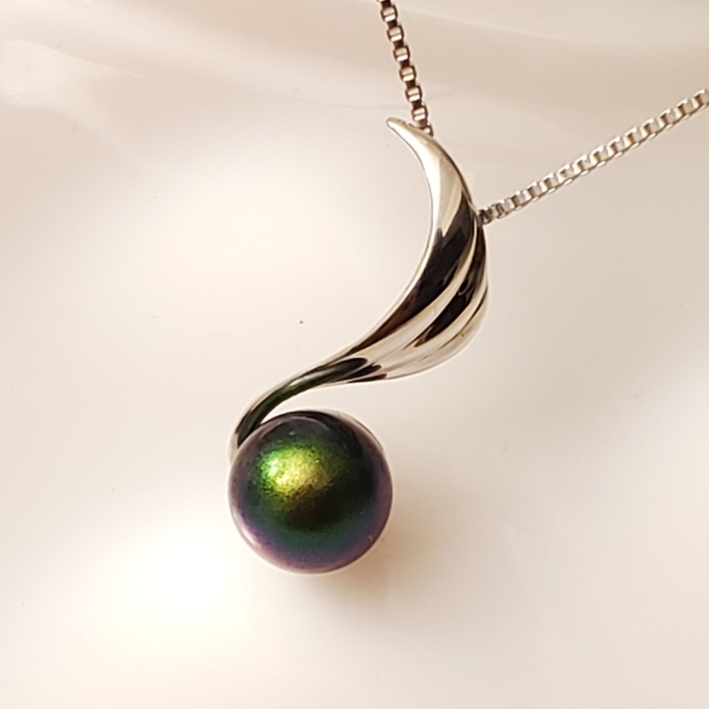 NEW Sterling Silver Eighth Note  Tahitian Pearl Pendant - Picture 5 of 8
